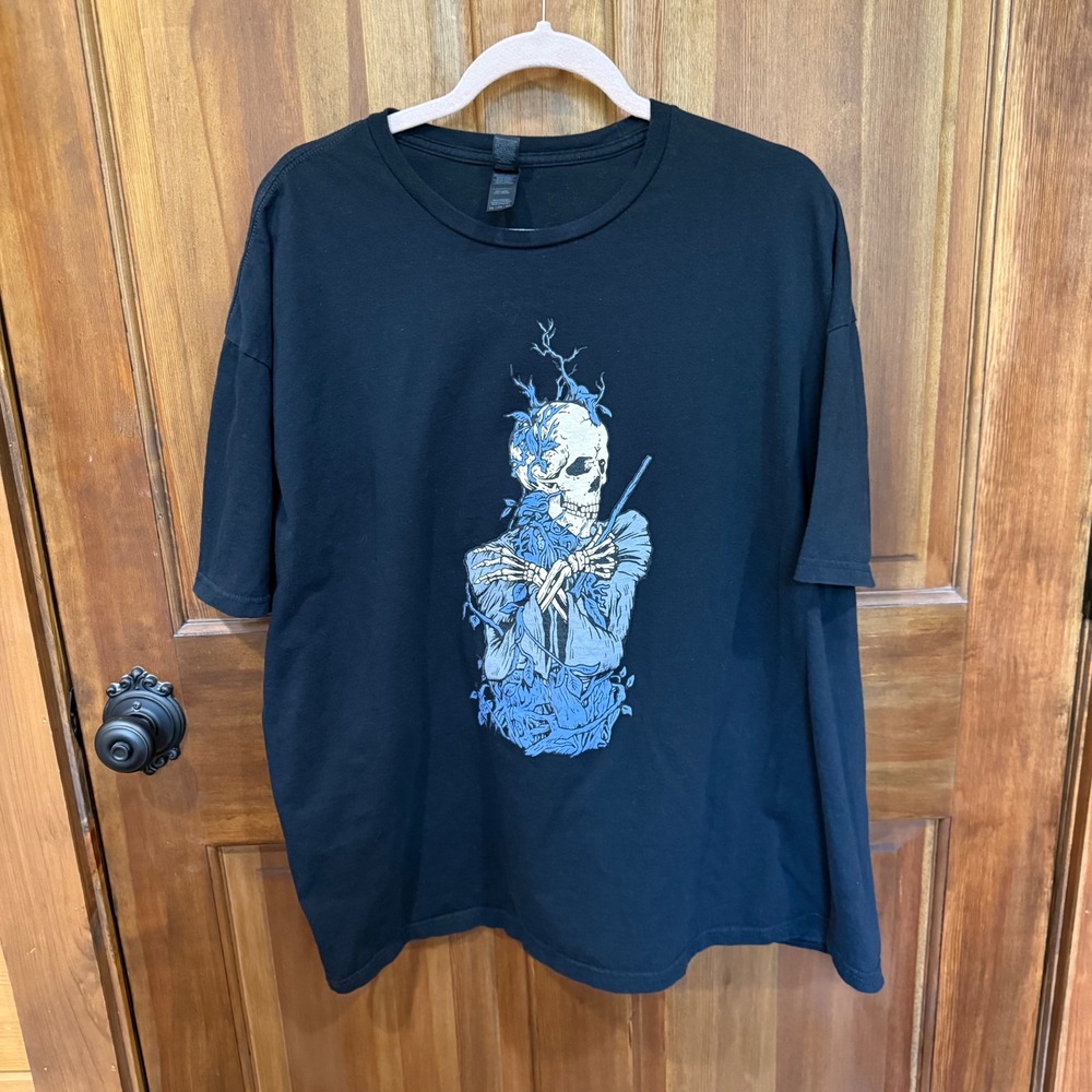 Gildan Softstyle Mens 3XL Black Skeleton Blue Vines Graphic T-Shirt Cotton Tee